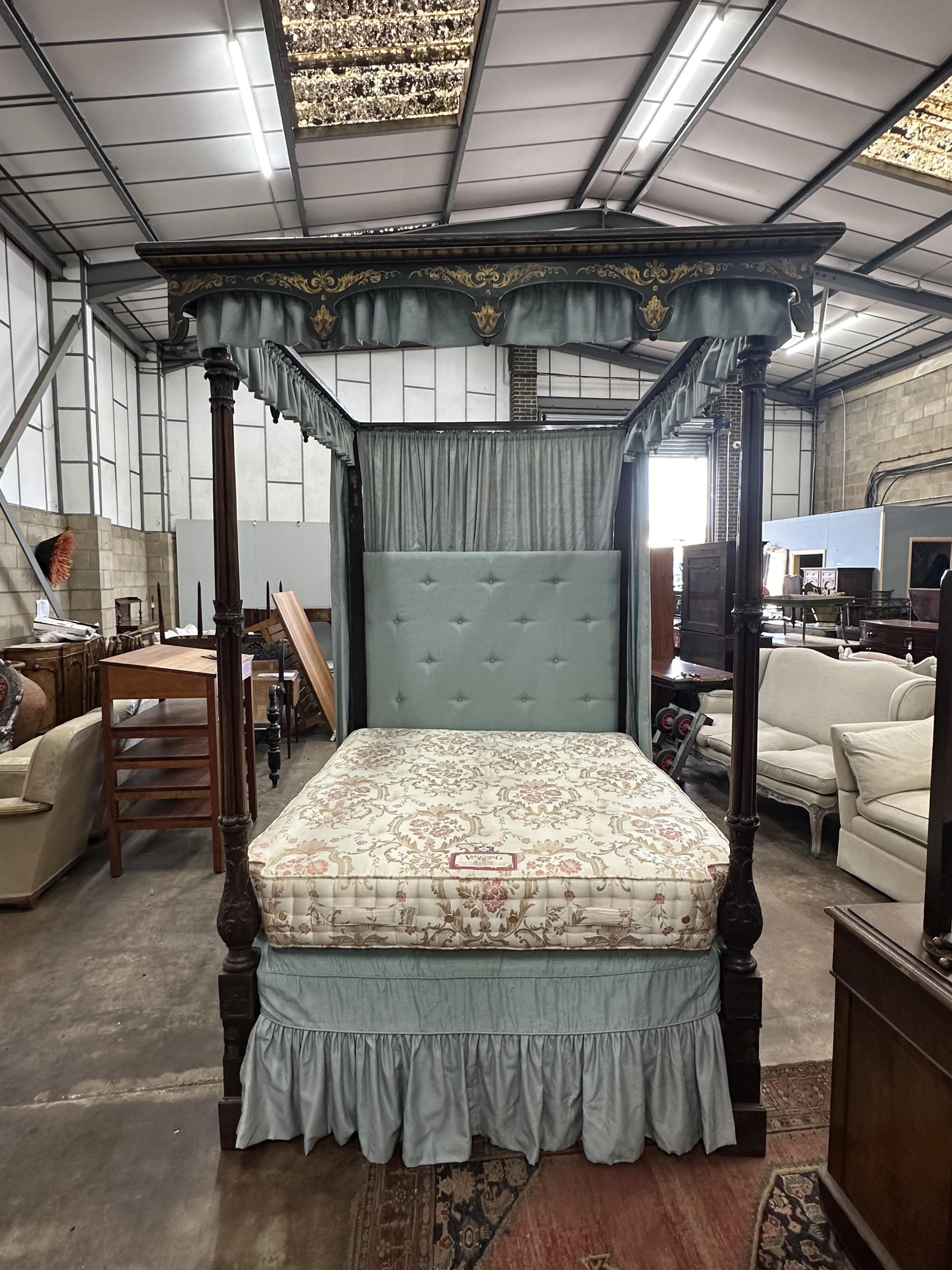 A George III and later mahogany four poster bed, width 140cm, length 200cm, height 232cm. Condition - fair